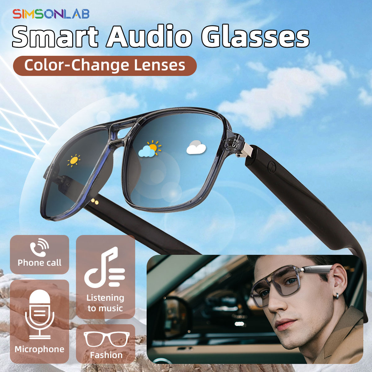 Gaming Controller - 2025 NEUE Smart-Brille, Ai-Sprachassistent, Touch-Musiksteuerung, Anti-UV-Linsen