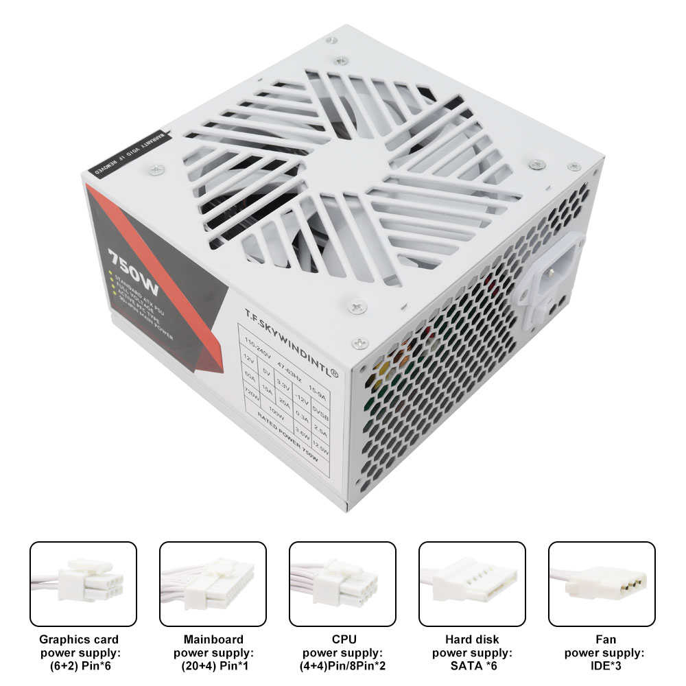 Weißes 750-W-Netzteil für PC-N – Pc Gaming Watt Bewertung und Preis